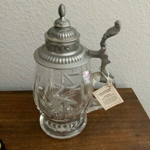 Vintage Joska  Crystal German Beer Stein Pewter Octagram Design Gorgeous!